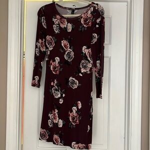 Forever 21 floral fitted bodycon dress maroon Large